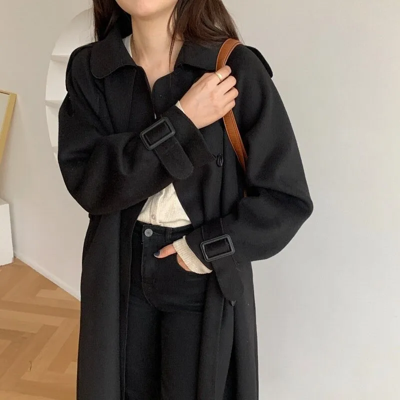 Oversize Fashion Cashmere Wool Long Thick Warm Woolen Trench Overcoat