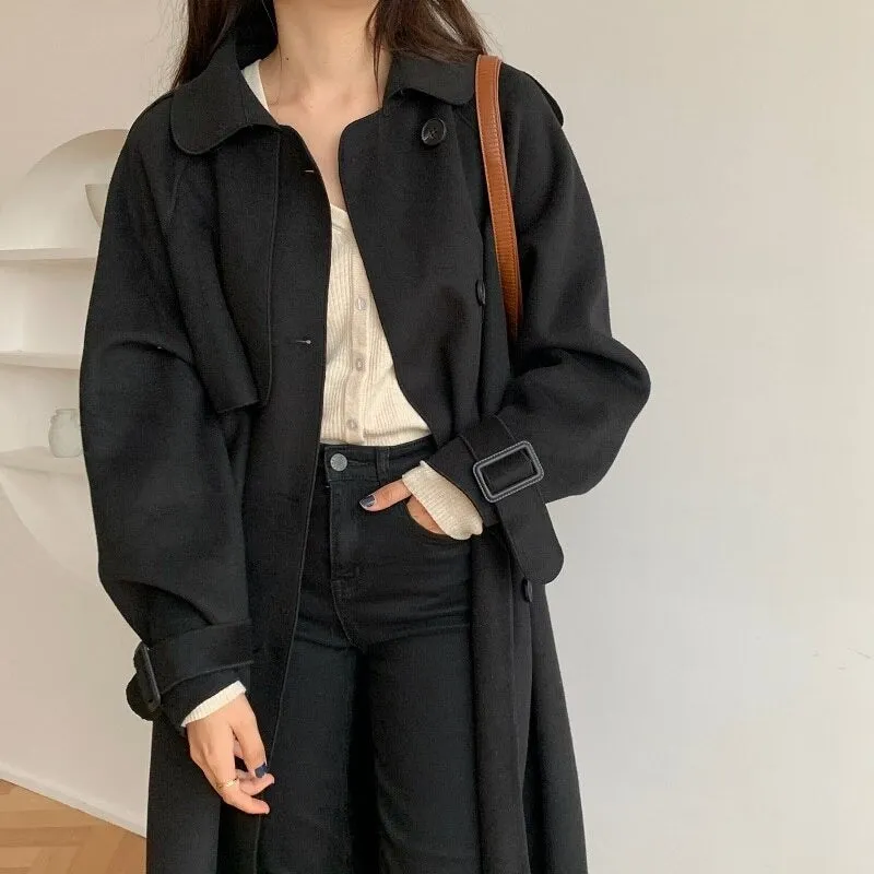 Oversize Fashion Cashmere Wool Long Thick Warm Woolen Trench Overcoat