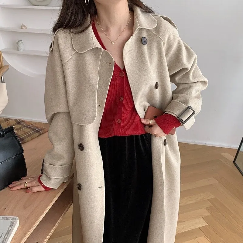 Oversize Fashion Cashmere Wool Long Thick Warm Woolen Trench Overcoat