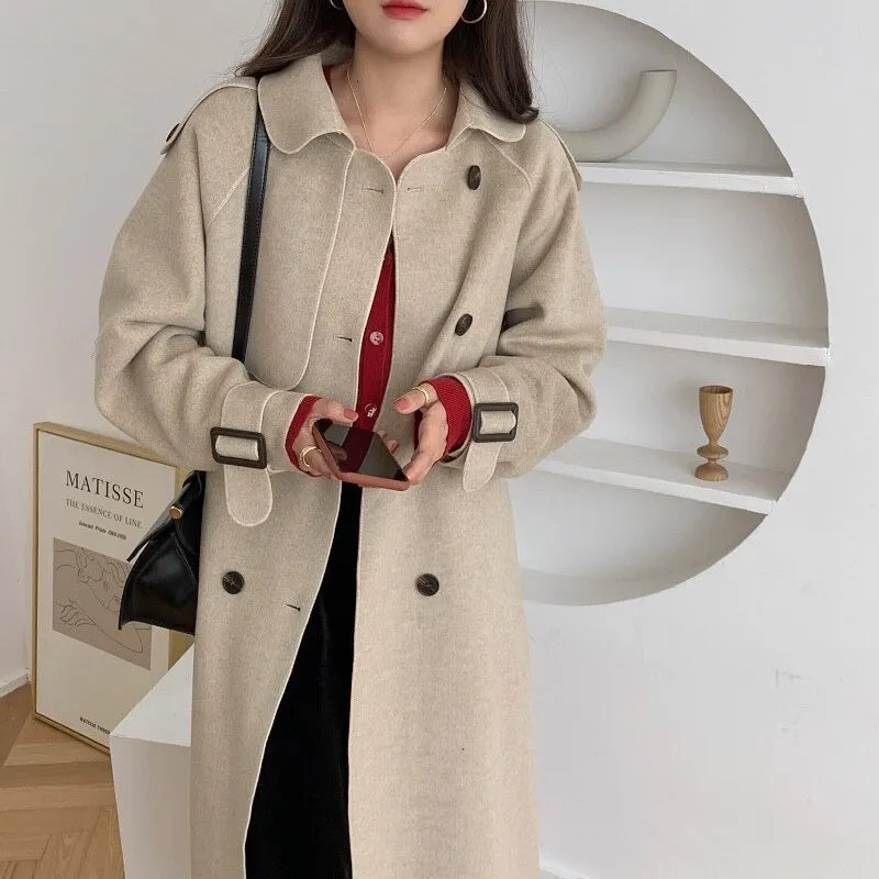 Oversize Fashion Cashmere Wool Long Thick Warm Woolen Trench Overcoat