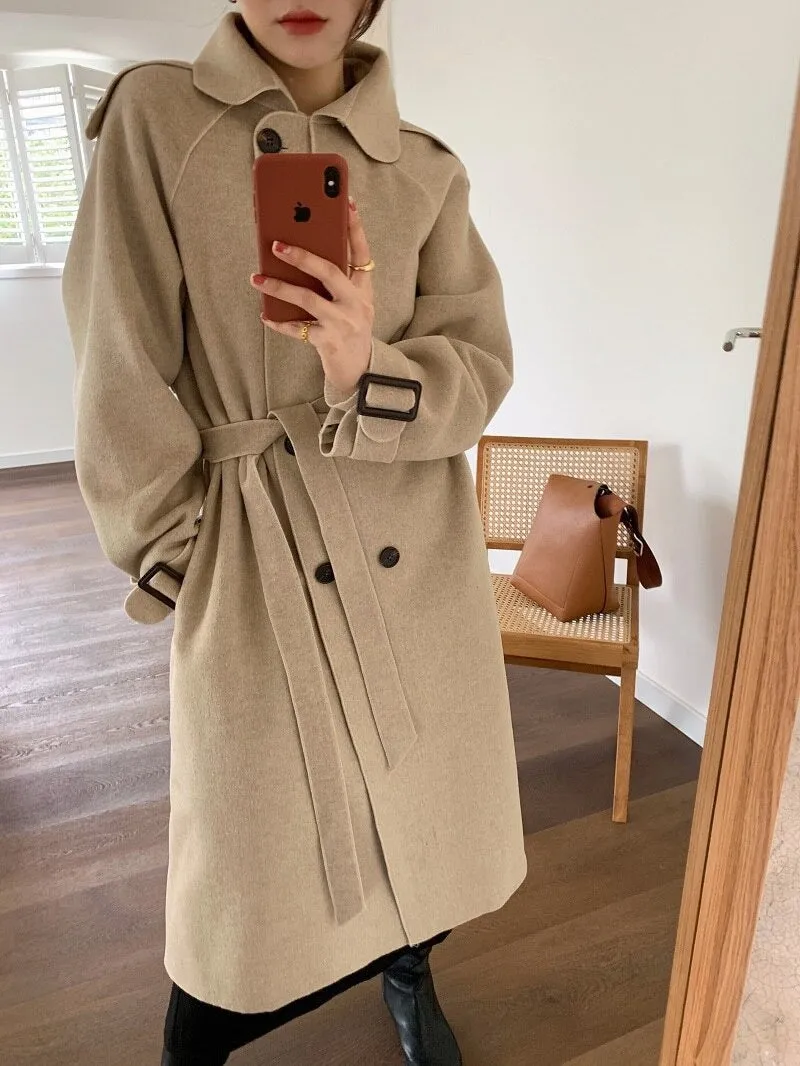 Oversize Fashion Cashmere Wool Long Thick Warm Woolen Trench Overcoat