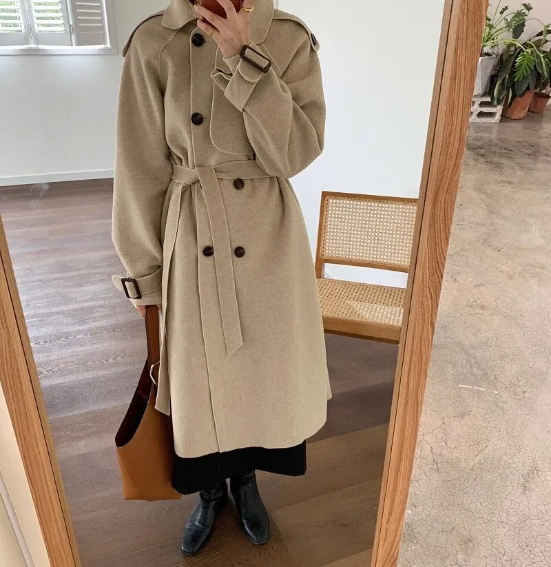 Oversize Fashion Cashmere Wool Long Thick Warm Woolen Trench Overcoat