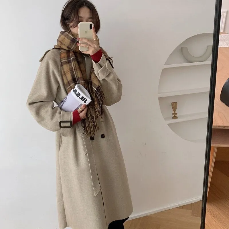 Oversize Fashion Cashmere Wool Long Thick Warm Woolen Trench Overcoat