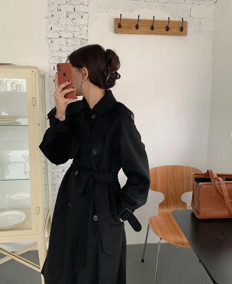 Oversize Fashion Cashmere Wool Long Thick Warm Woolen Trench Overcoat