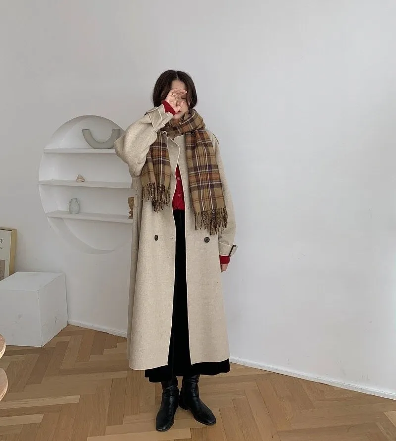 Oversize Fashion Cashmere Wool Long Thick Warm Woolen Trench Overcoat