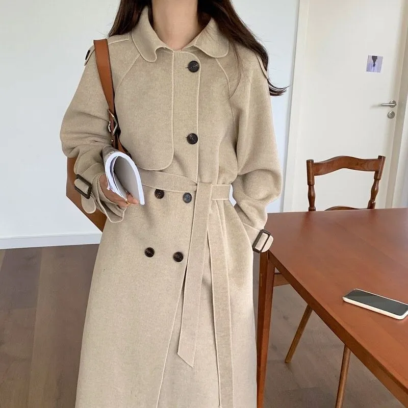 Oversize Fashion Cashmere Wool Long Thick Warm Woolen Trench Overcoat