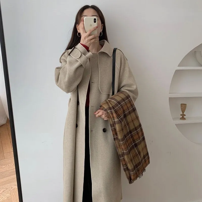 Oversize Fashion Cashmere Wool Long Thick Warm Woolen Trench Overcoat