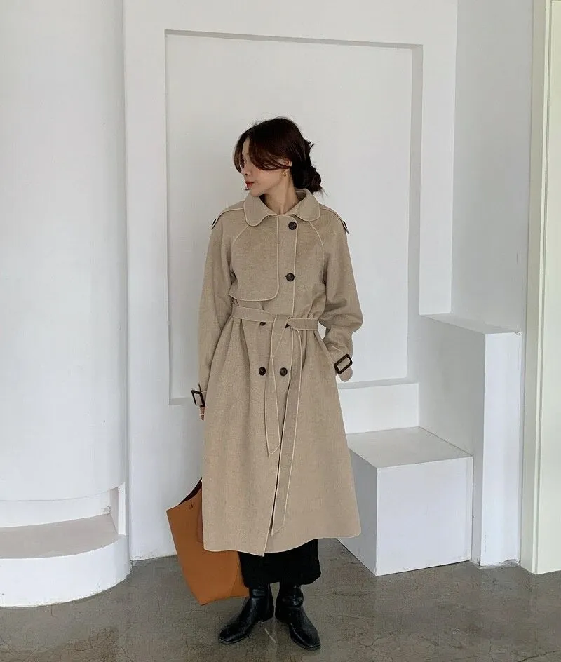 Oversize Fashion Cashmere Wool Long Thick Warm Woolen Trench Overcoat