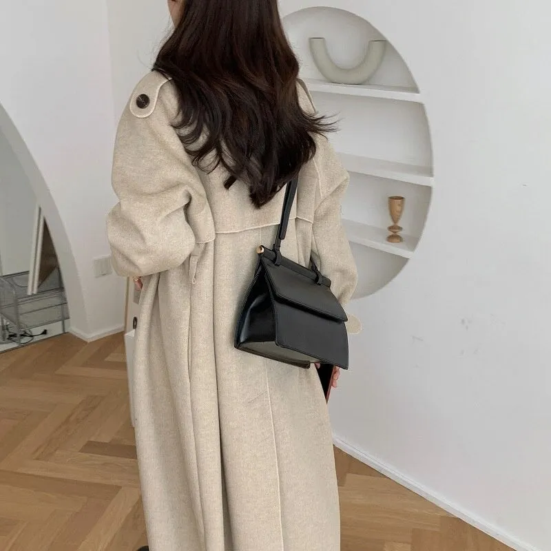 Oversize Fashion Cashmere Wool Long Thick Warm Woolen Trench Overcoat