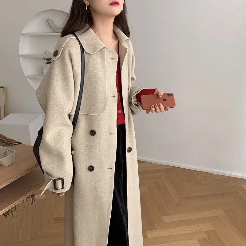 Oversize Fashion Cashmere Wool Long Thick Warm Woolen Trench Overcoat