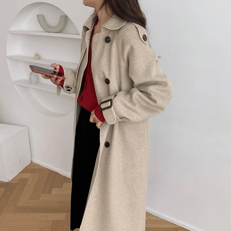 Oversize Fashion Cashmere Wool Long Thick Warm Woolen Trench Overcoat