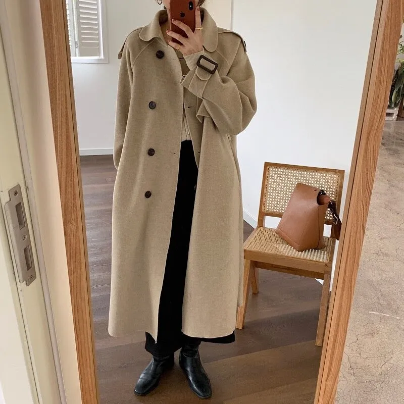 Oversize Fashion Cashmere Wool Long Thick Warm Woolen Trench Overcoat