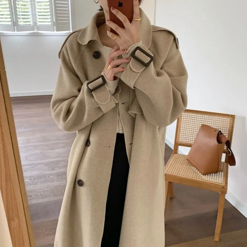 Oversize Fashion Cashmere Wool Long Thick Warm Woolen Trench Overcoat