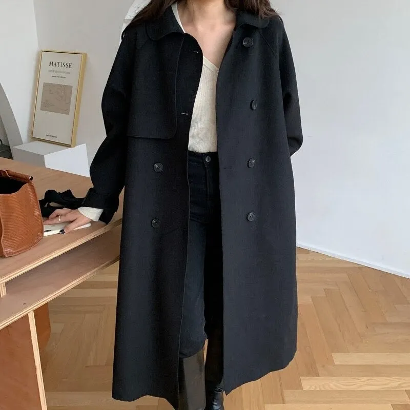 Oversize Fashion Cashmere Wool Long Thick Warm Woolen Trench Overcoat