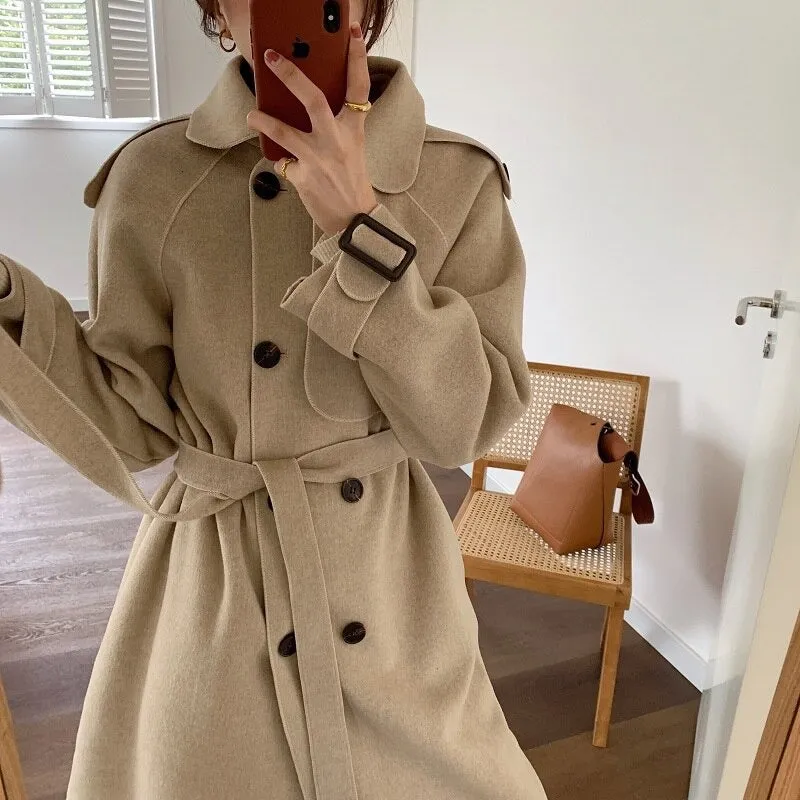 Oversize Fashion Cashmere Wool Long Thick Warm Woolen Trench Overcoat