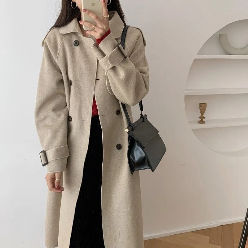 Oversize Fashion Cashmere Wool Long Thick Warm Woolen Trench Overcoat