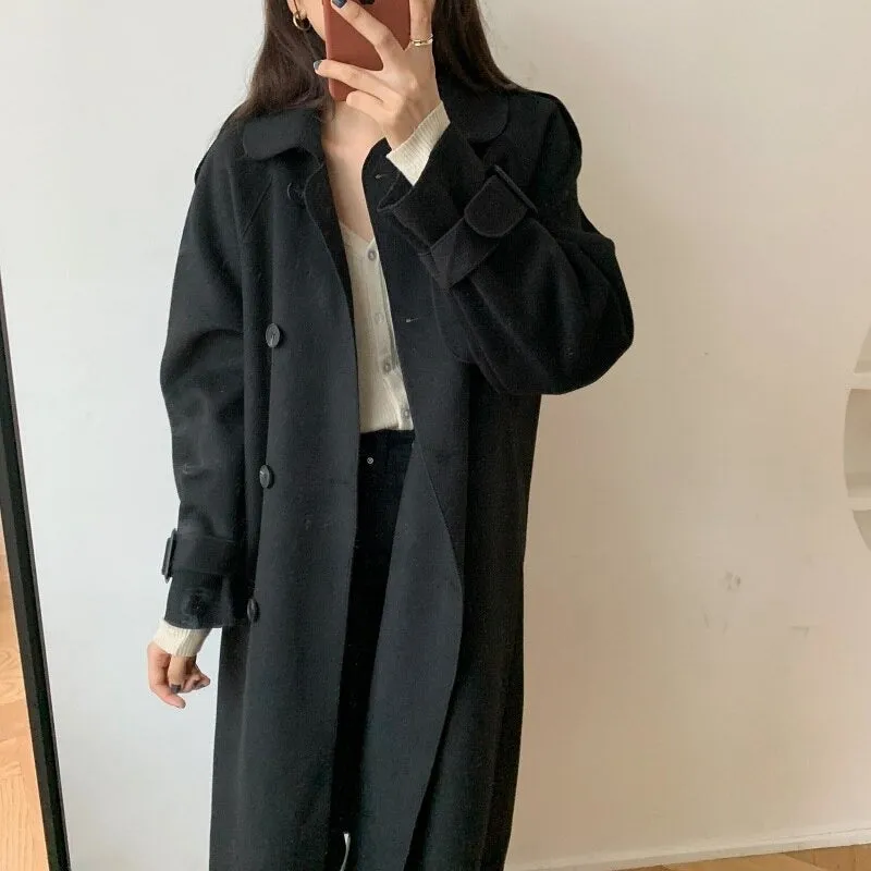 Oversize Fashion Cashmere Wool Long Thick Warm Woolen Trench Overcoat