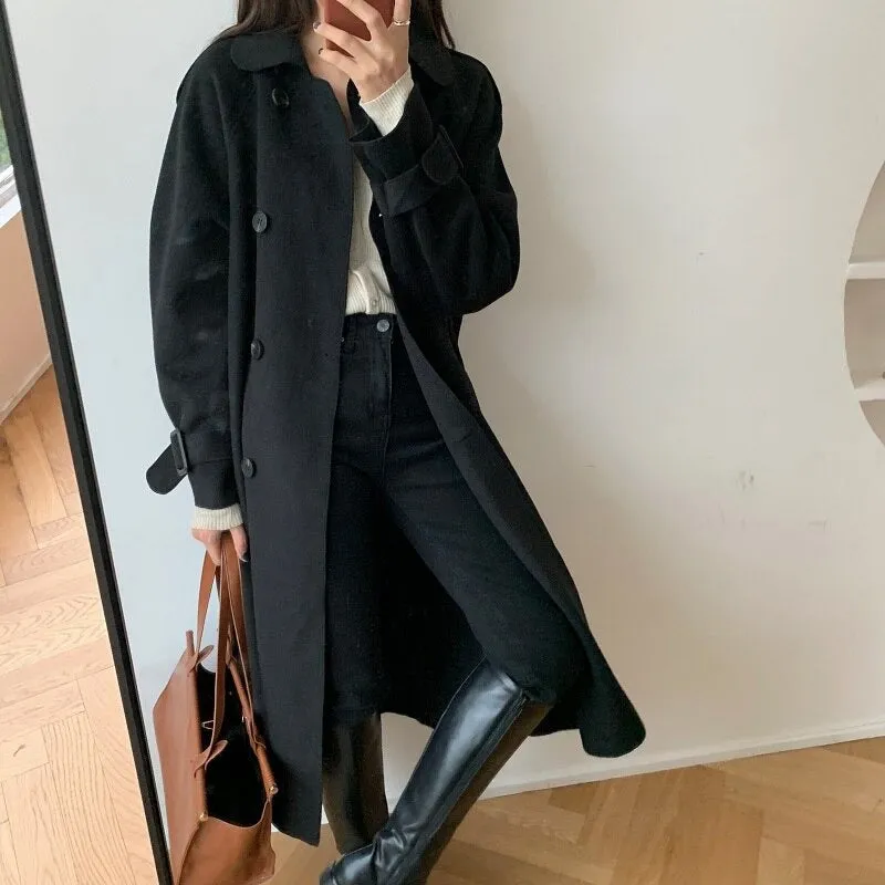 Oversize Fashion Cashmere Wool Long Thick Warm Woolen Trench Overcoat