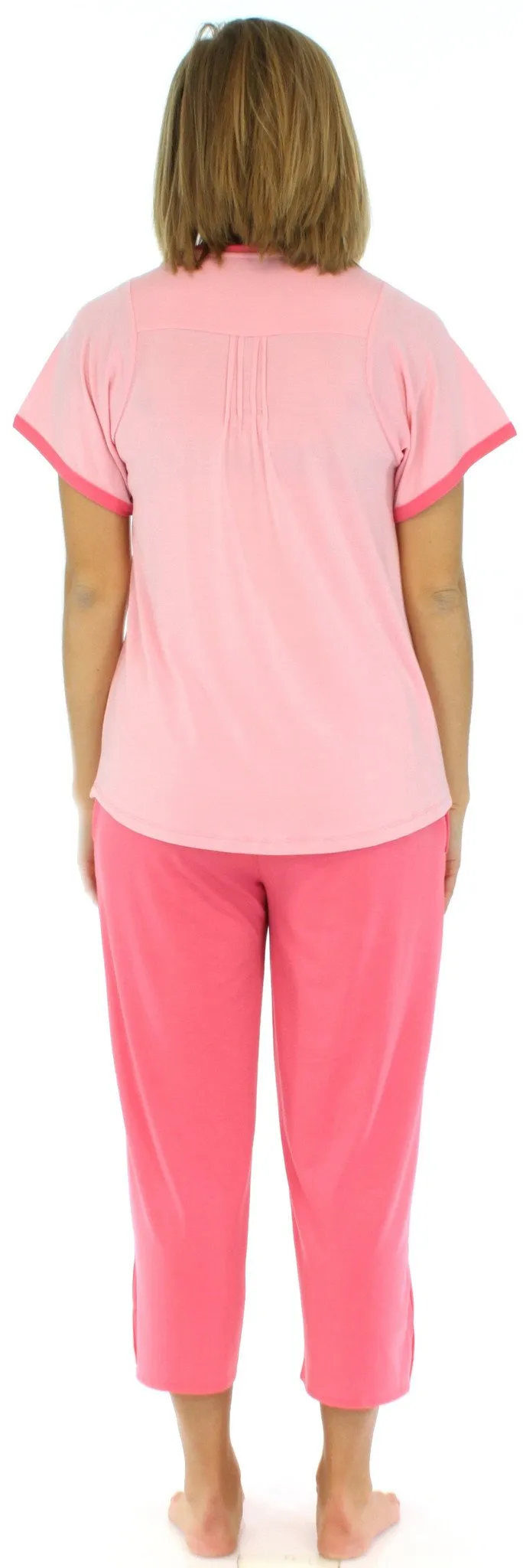 PajamaMania Women's Stretchy Knit V-Neck Top and Capri Pant Pajama Set