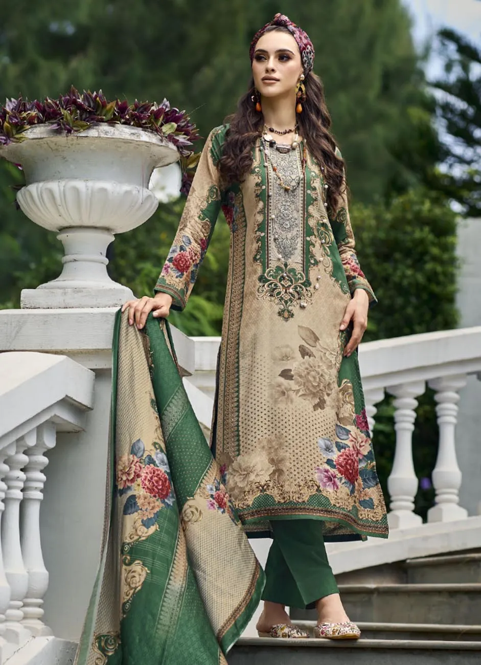 Pakistani Print Pashmina Brown Unstitched Winter Suits for Women