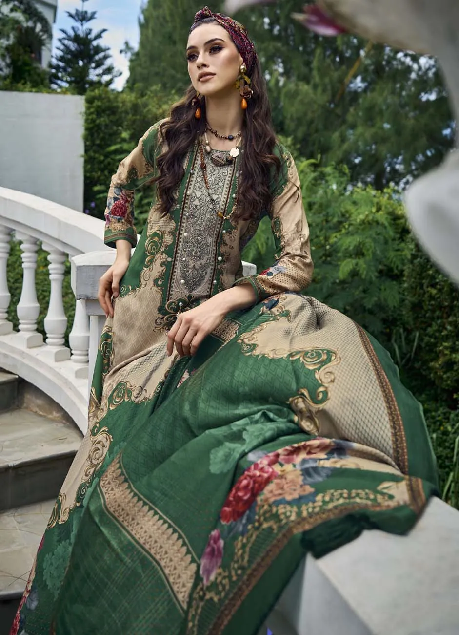 Pakistani Print Pashmina Brown Unstitched Winter Suits for Women