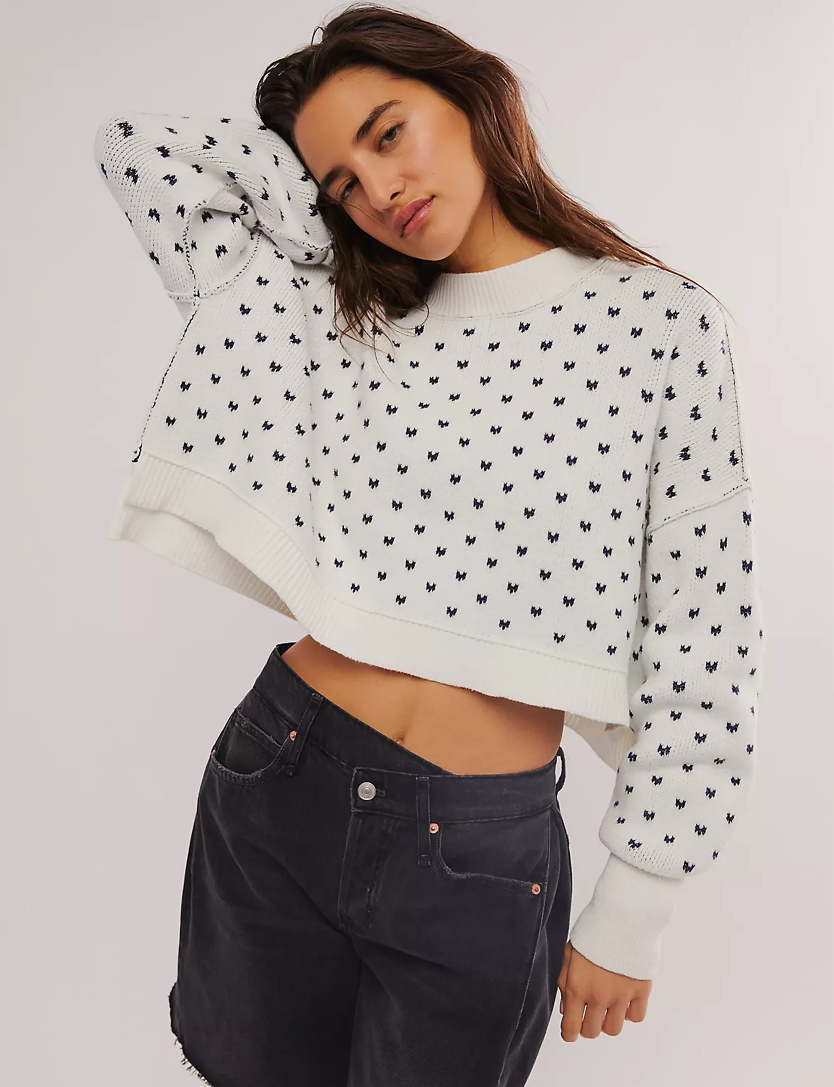 Pattern Easy Street Cropped Pullover, White/Navy Combo