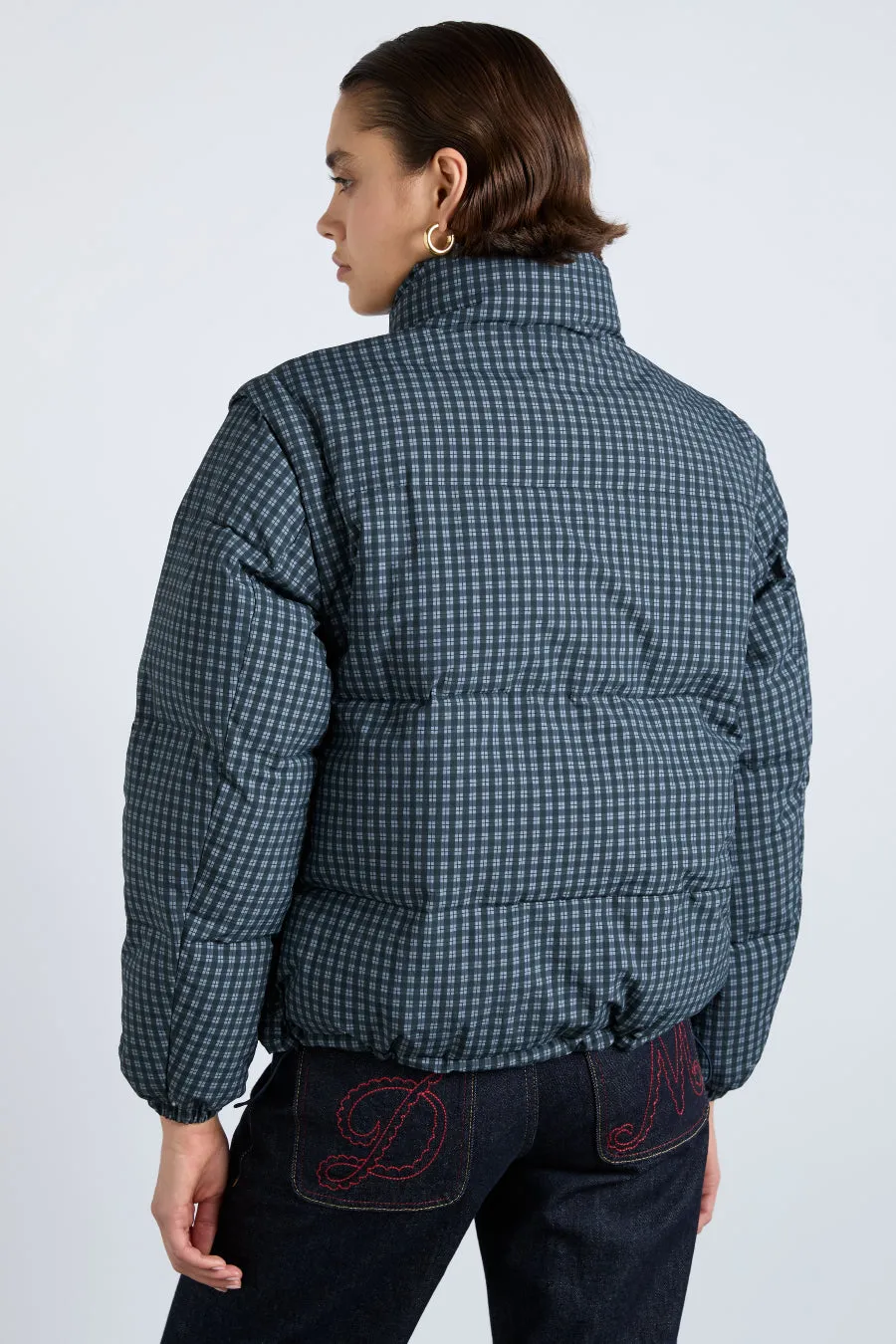 pearl check puffer - navy gingham