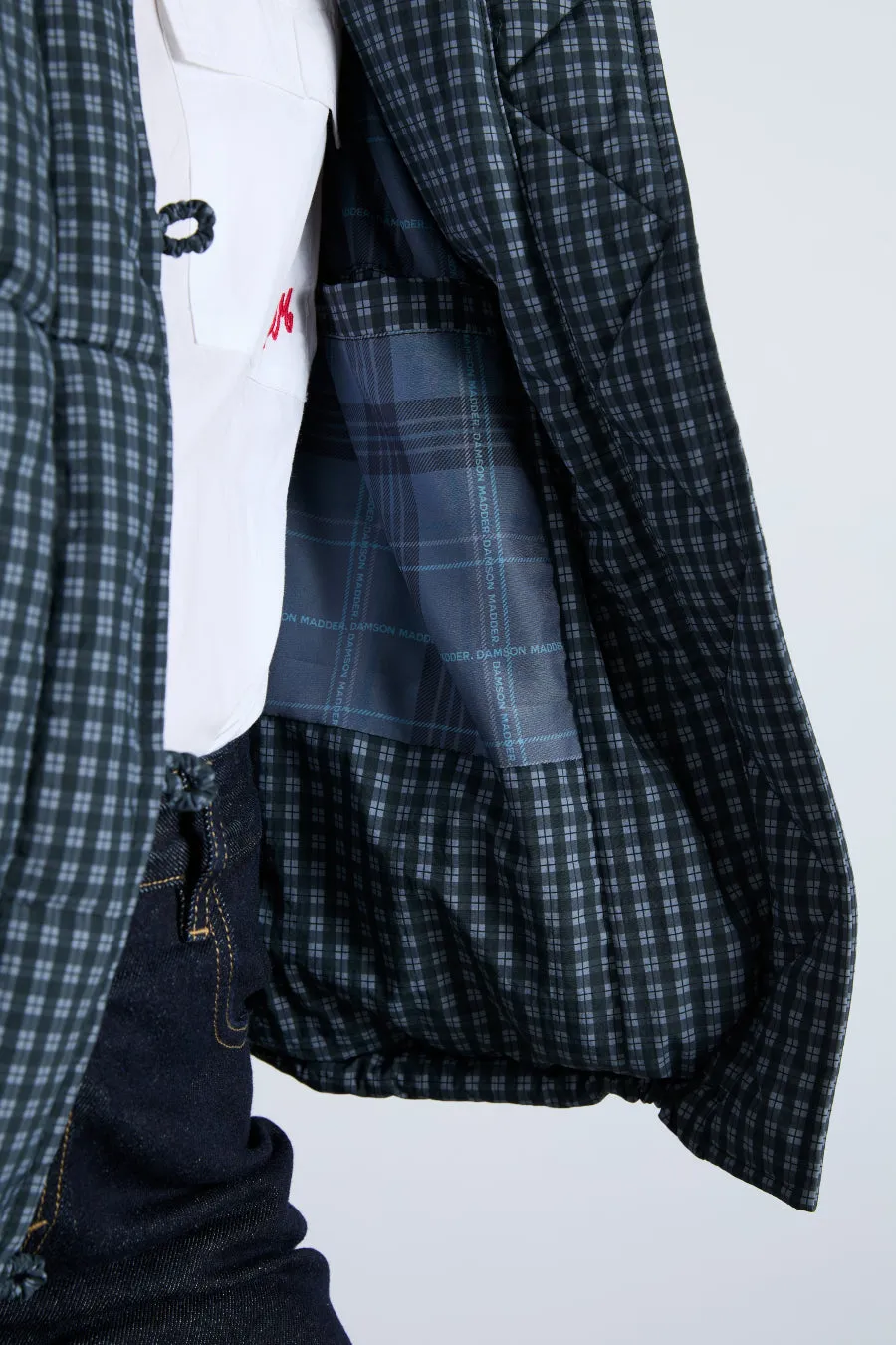 pearl check puffer - navy gingham