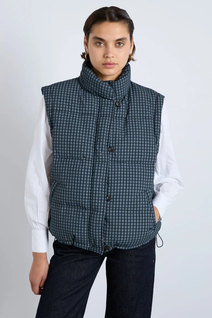 pearl check puffer - navy gingham