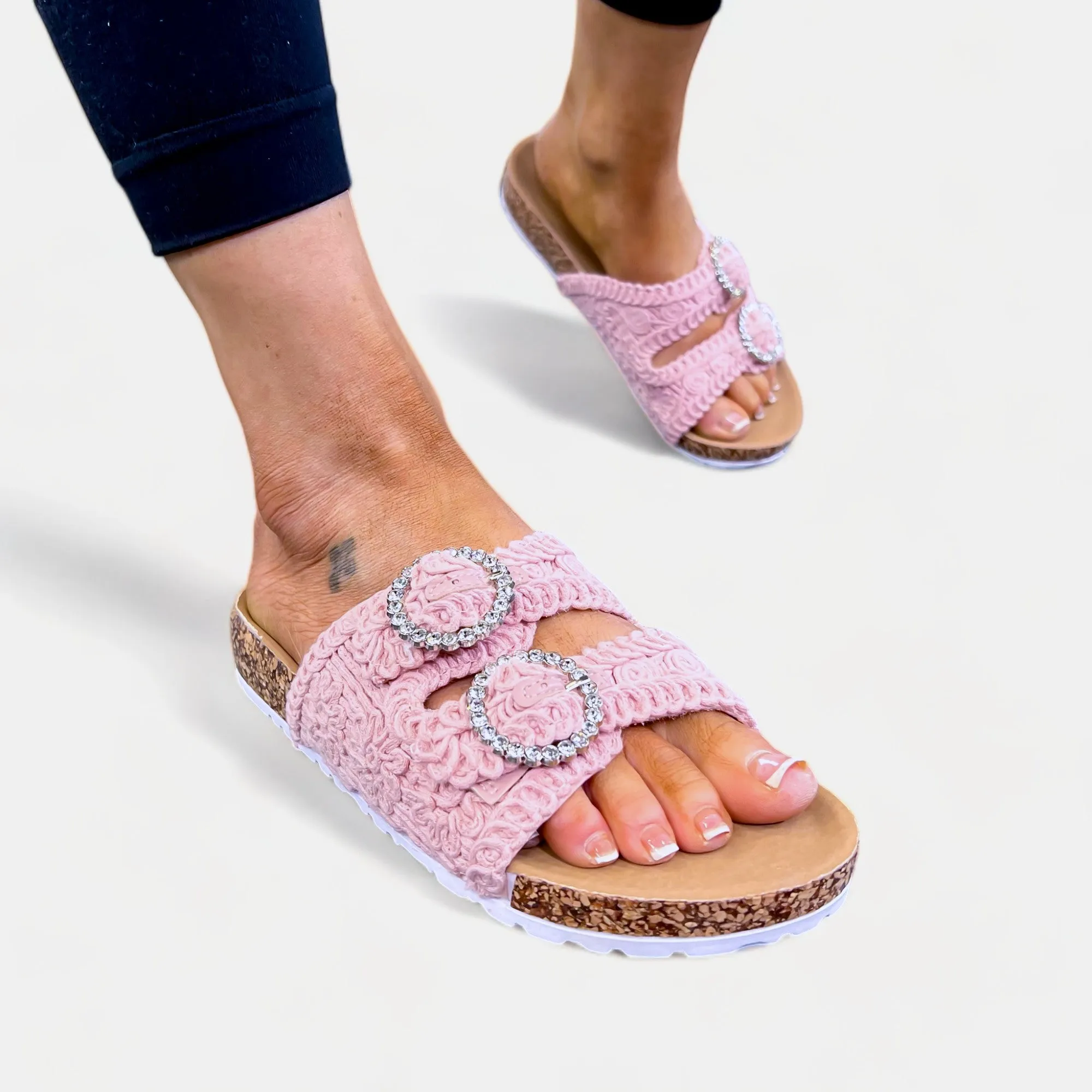 Pink Knit Slip On Sandals