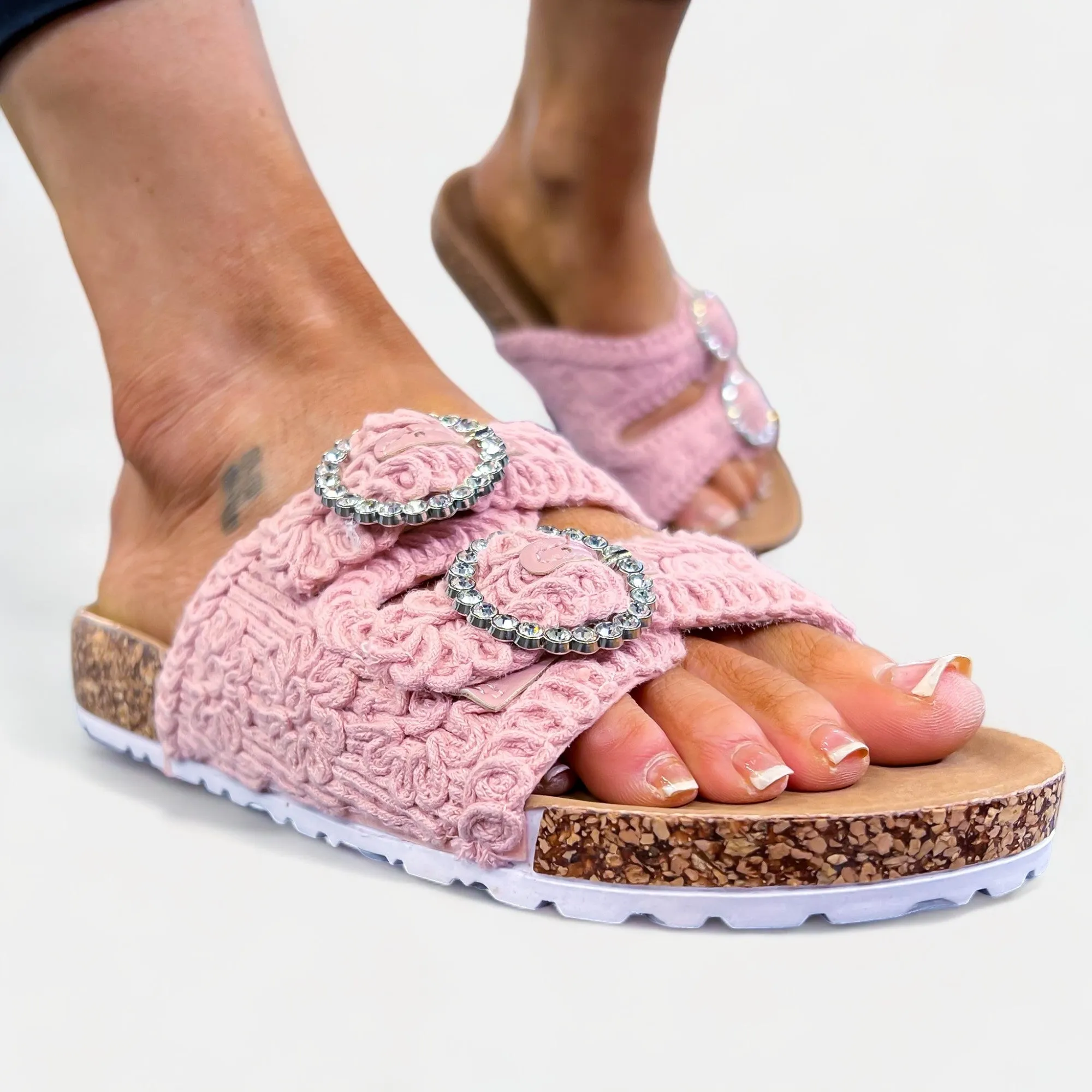 Pink Knit Slip On Sandals