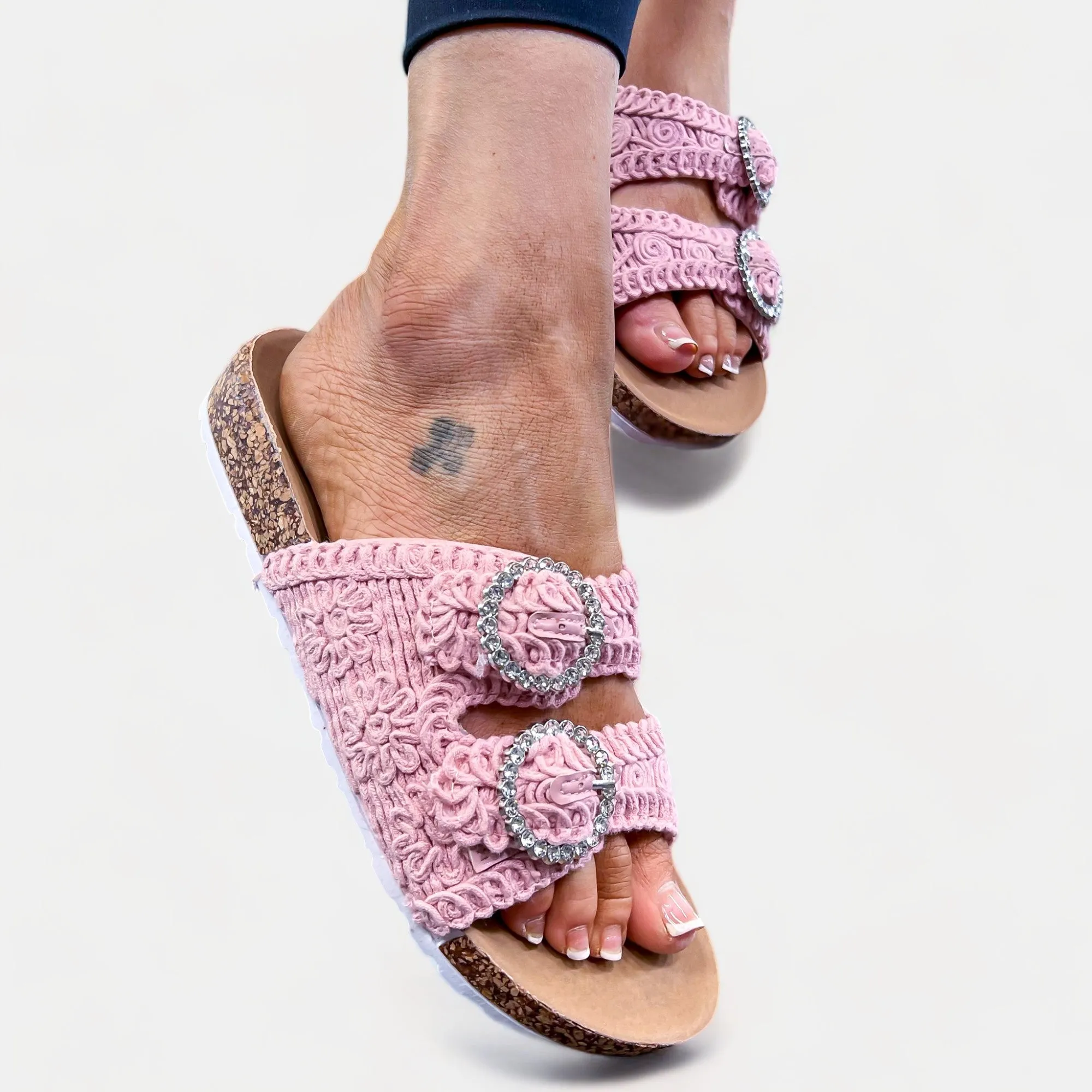 Pink Knit Slip On Sandals