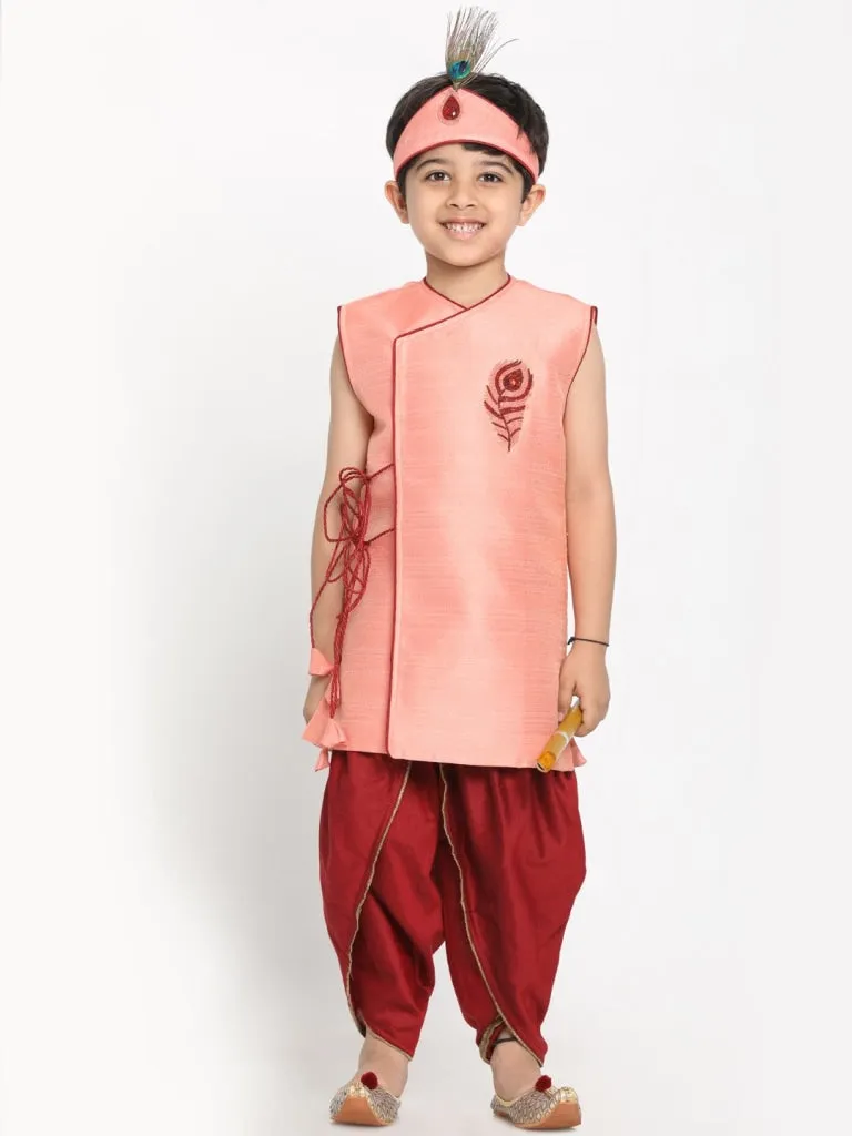 Pink Krishna Style Angrakha Kurta and Dhot Set