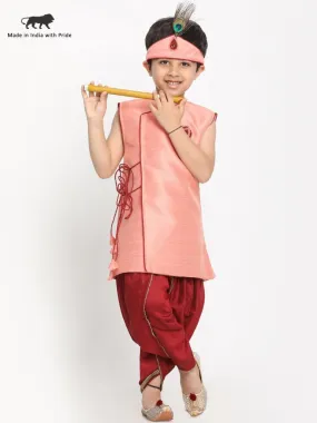 Pink Krishna Style Angrakha Kurta and Dhot Set