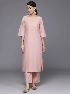 Pink Solid Silk Blend Straight Kurta With Trousers