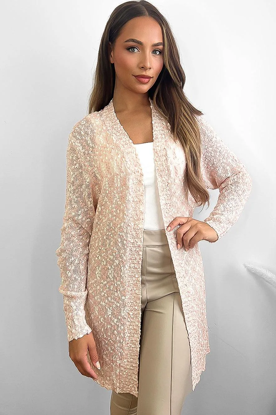 Pink Superfine Boucle Knit Open Cardigan