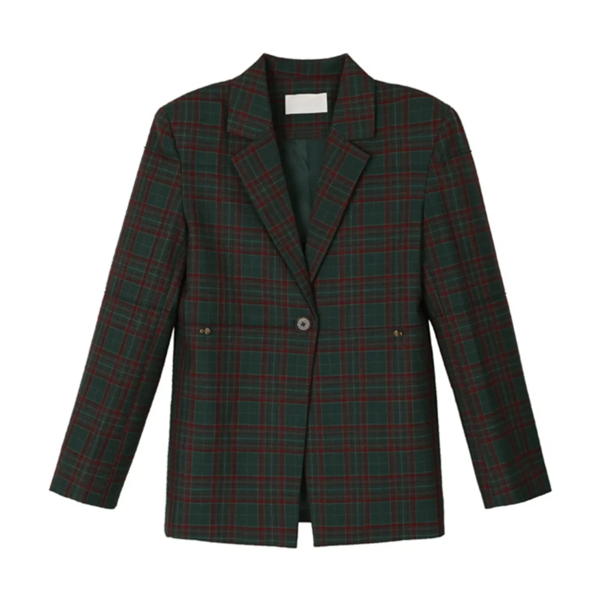 Pre Order:  Retro Green Plaid Notched Collar Blazer Jacket