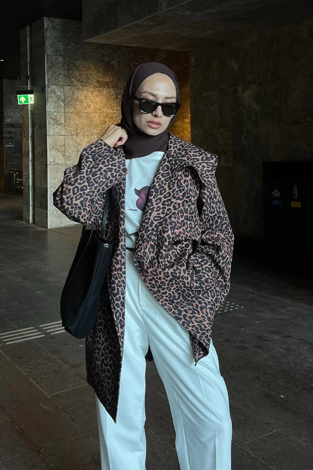 Premium Wide Collar Trench Coat Leopard