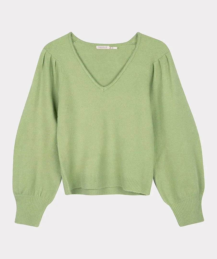 Puff Shoulder V Neck Sweater