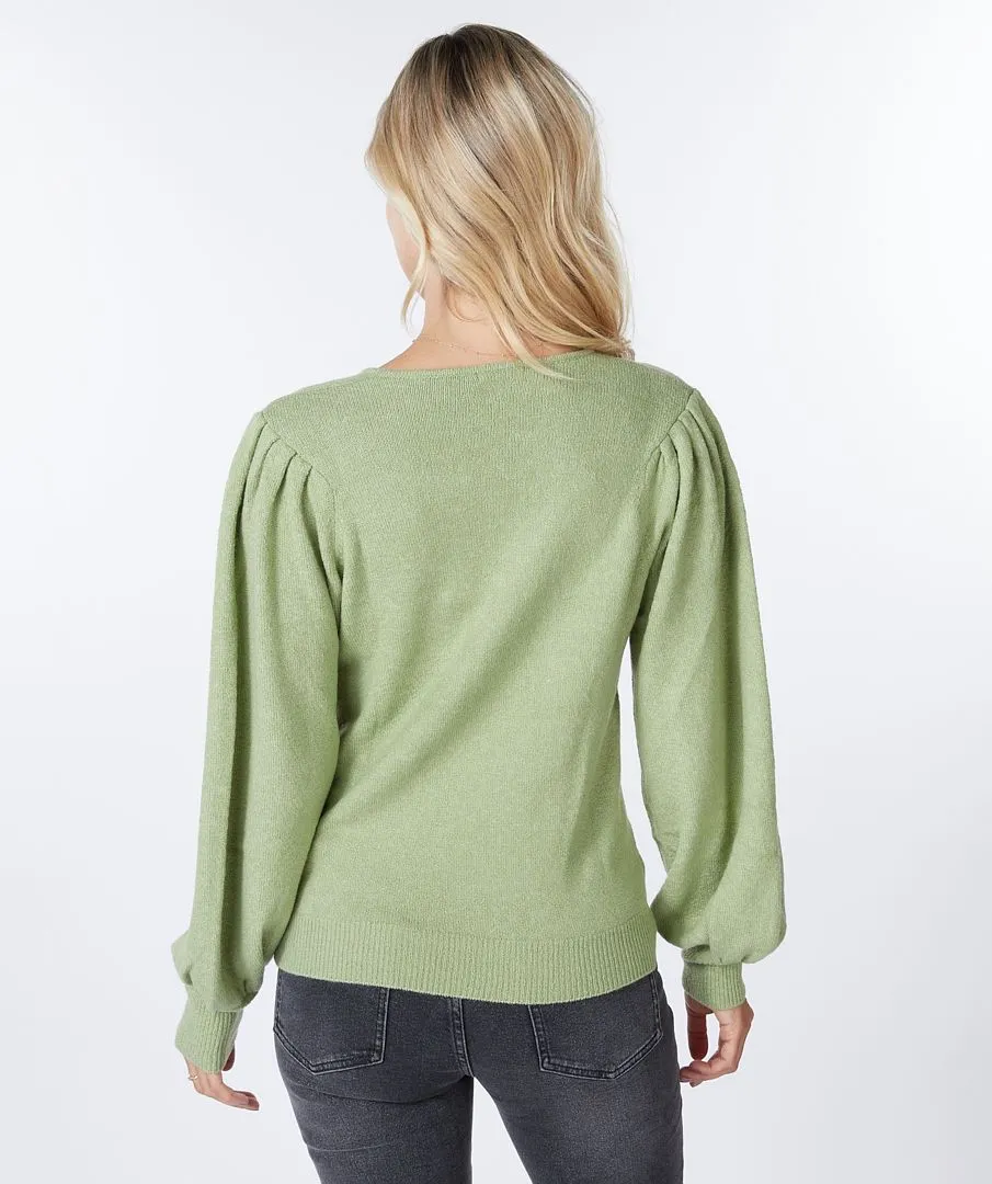 Puff Shoulder V Neck Sweater