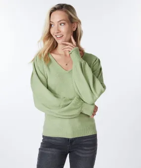 Puff Shoulder V Neck Sweater