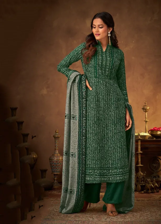 Pure Pashmina Printed Green Winter Unstitched Salwar Suit