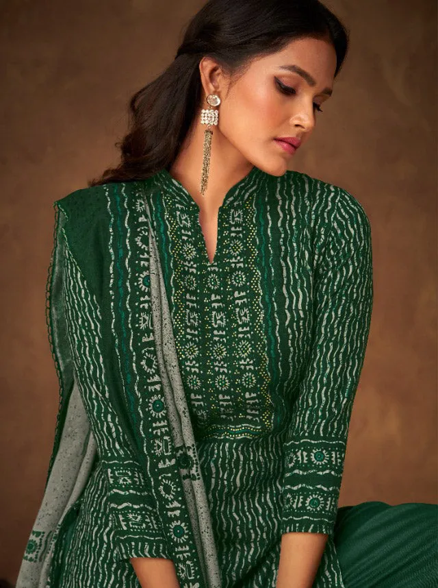 Pure Pashmina Printed Green Winter Unstitched Salwar Suit