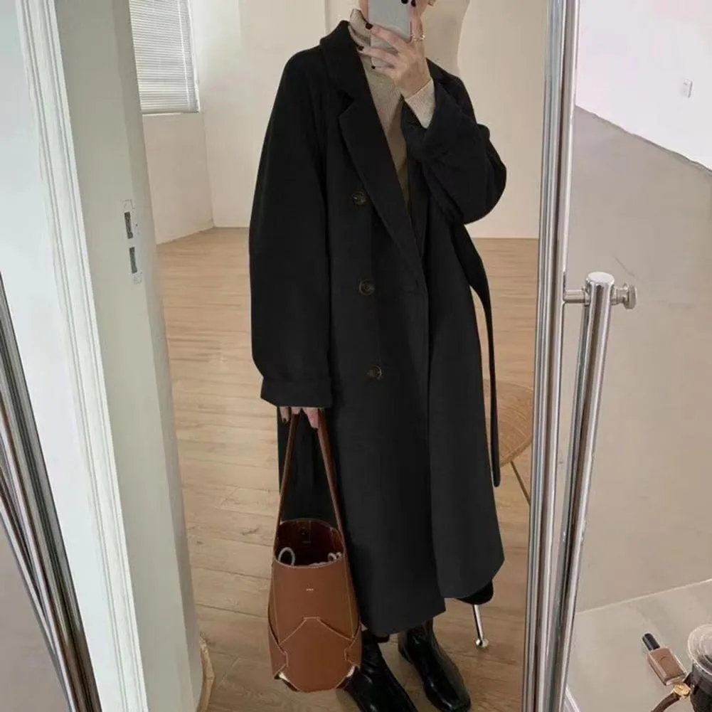 Purpdrank - 2023 Women Woolen Coat Washable  Stylish Buttons Belt Overcoat Autumn Winter Women Outwear Long Sleeve Streetwear Y2k New