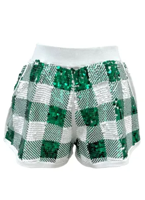 Queen Of Sparkles Buffalo Plaid Sequin Knit Shorts