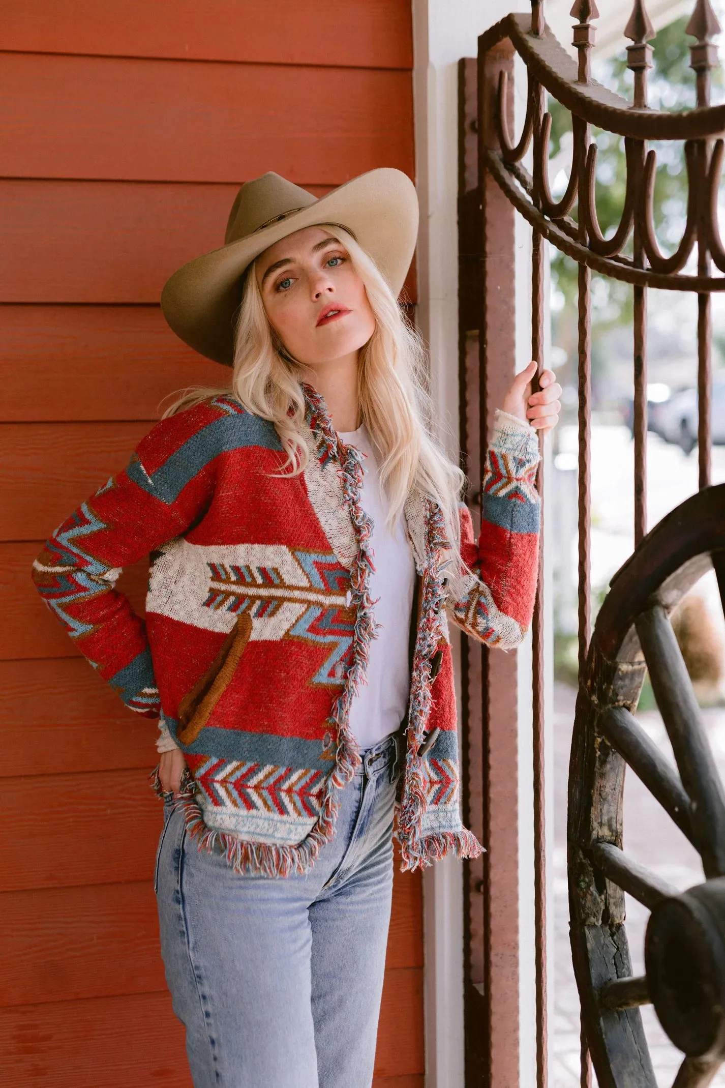 Red Aztec Arrow Cardi