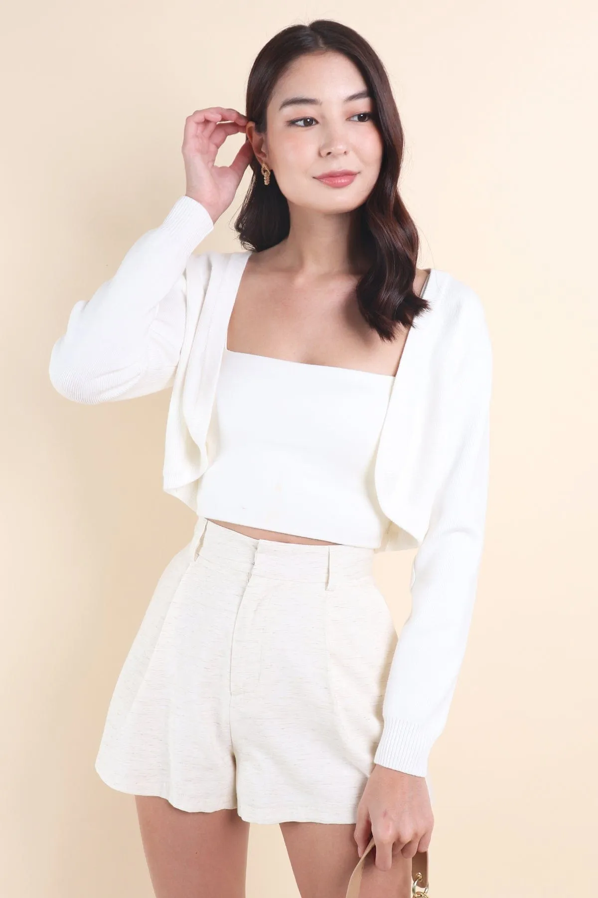 RESTOCKED** SIDNEY CROPPED CARDIGAN IN WHITE