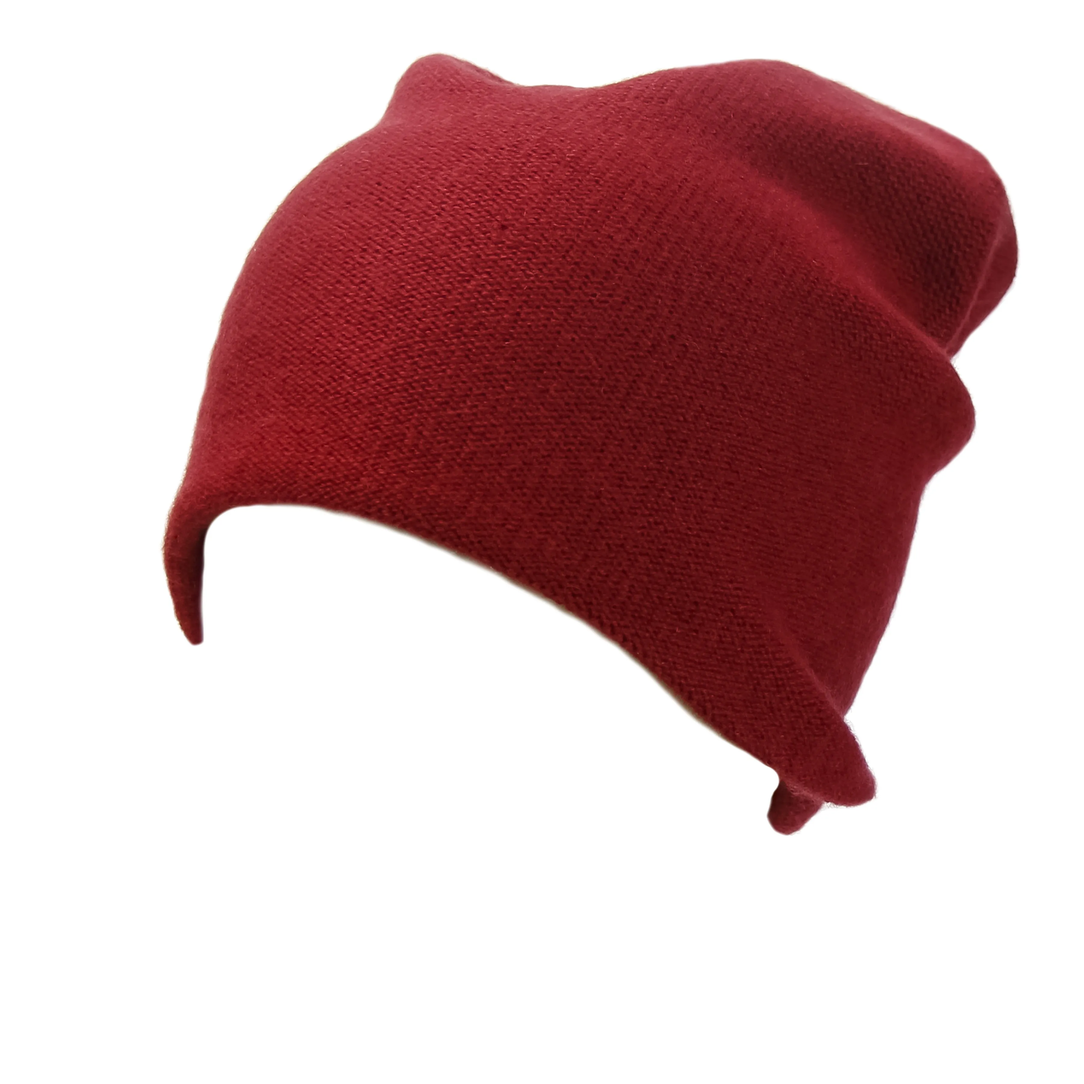 Reversible Slouchy Red Cashmere Hat with Blue Heart