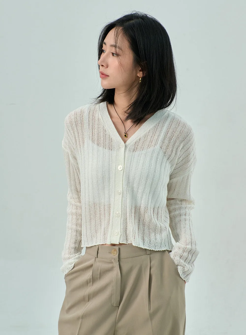 Ribbed Knit Mesh Cardigan OY310