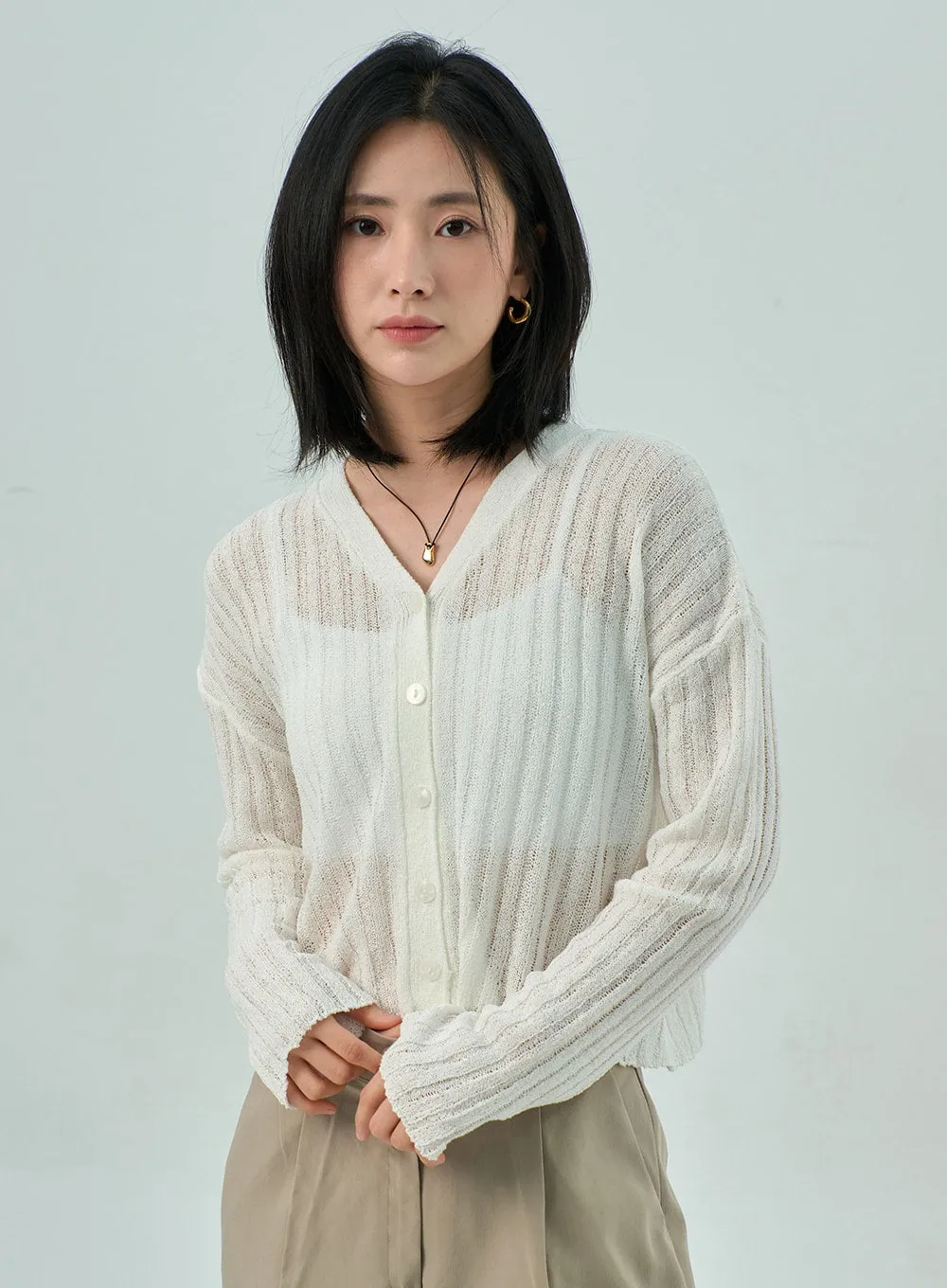 Ribbed Knit Mesh Cardigan OY310